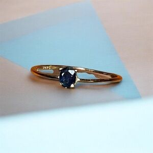 Natural Sapphire .925 Silver Gold Plated Ring 7